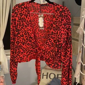 Tie front cheetah print top